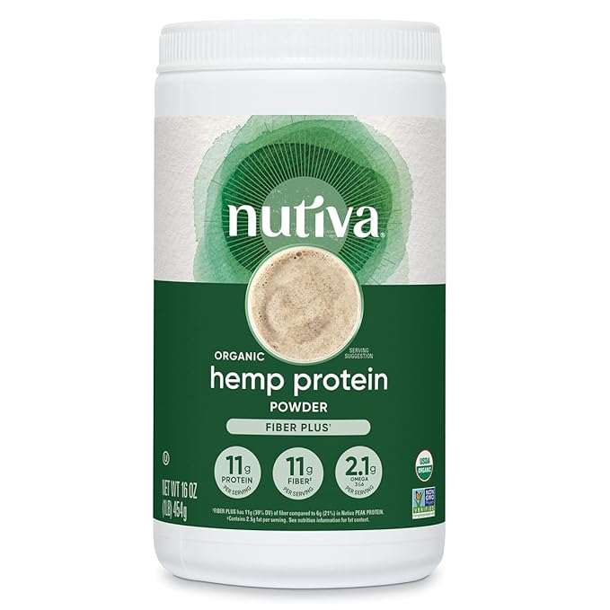 Nutiva USDA Organic Cold-Pressed Hemp Seed Plant Protein Powder, 16 Ounce, Fiber Plus with