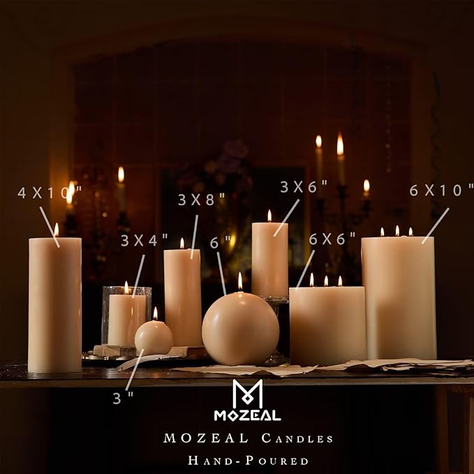 MOZEAL 3" x 6" Hand-Poured Unscented Candle, Dripless Pillar Candle Set of 3, Long Lasting Burning