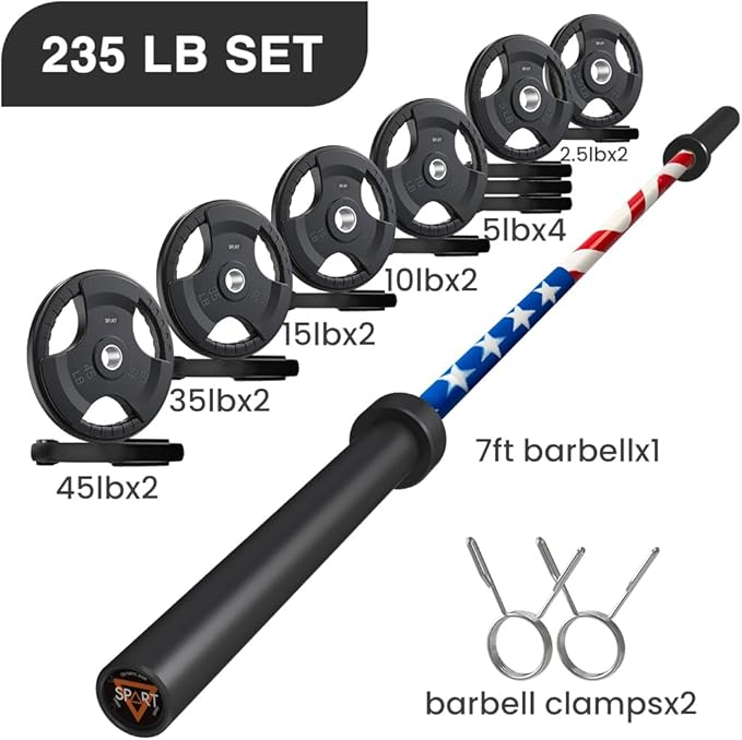 7FT Olympic Barbell Bar with Weight Plate Set Combo, Solid Olympic Bar with Bearings, 700Lbs