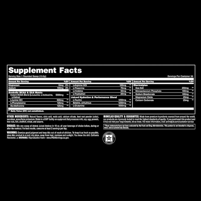 Animal Juiced Amino Acids - BCAA Powder EAA Matrix Plus Hydration with Electrolytes and Sea Salt