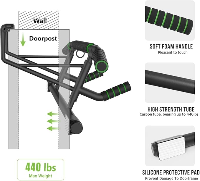 New Upgrade Pull Up Bar for Doorway - Foldable Design & Space-Saving, Upto 440 Lbs Capacity, No