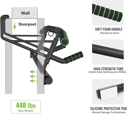New Upgrade Pull Up Bar for Doorway - Foldable Design & Space-Saving, Upto 440 Lbs Capacity, No