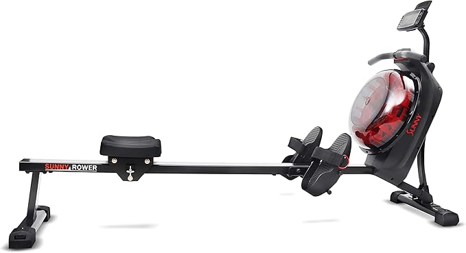 Sunny Health & Fitness Elite Water Rowing Machine with High Dynamic Resistance Vertical Tank