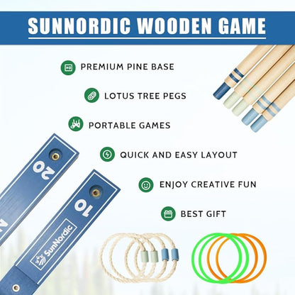 Wooden Ring Toss Game Set, Backyard Beach Camping Game with Toss Rings & Portable Carrying Bag