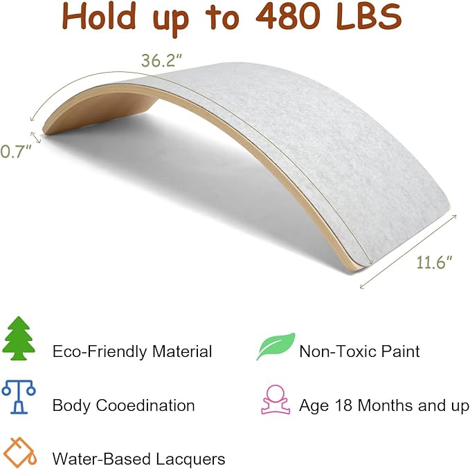 Gentle Monster Wooden Wobble Balance Board, 35 Inch Rocker Board Natural Wood, Kids Toddler Open