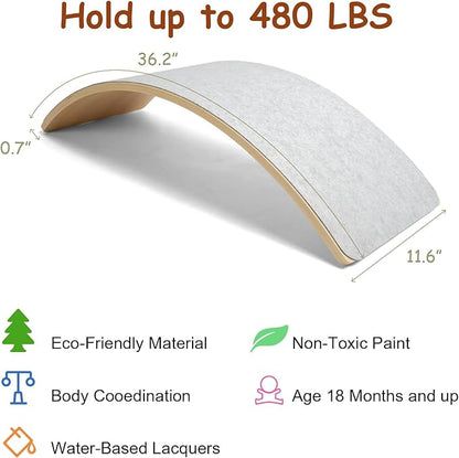 Gentle Monster Wooden Wobble Balance Board, 35 Inch Rocker Board Natural Wood, Kids Toddler Open