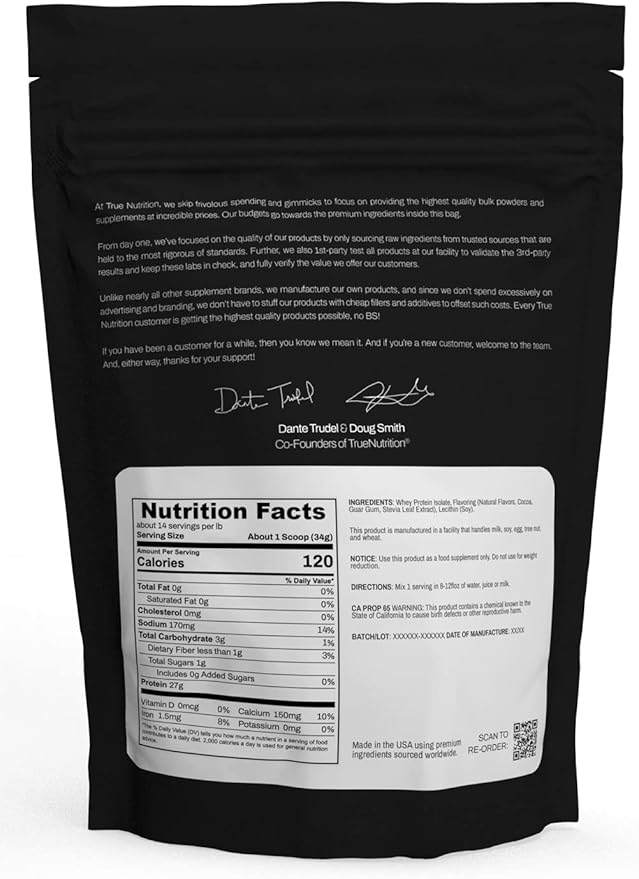 True Nutrition - Chocolate Whey Protein Isolate Cold-Filtration -100% Whey Protein Powder -27g