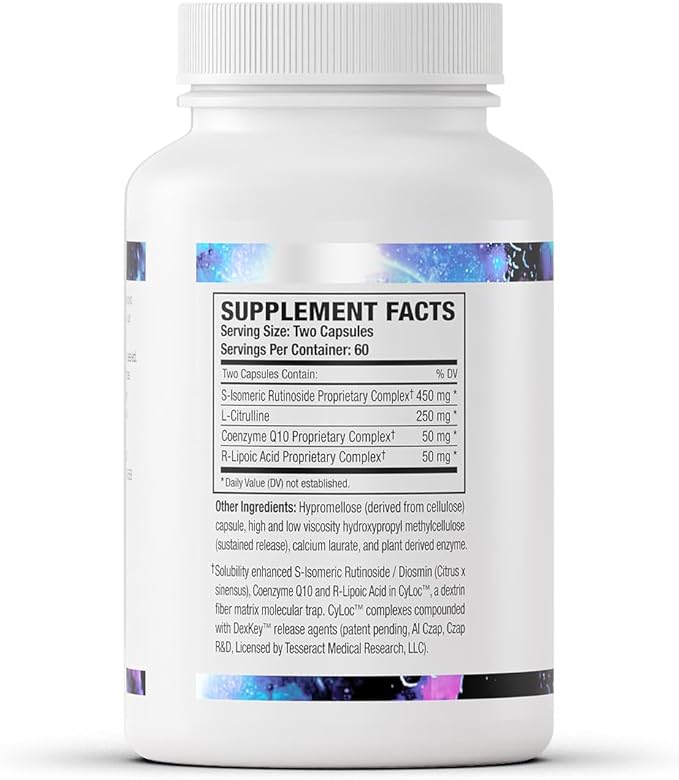 Tesseract NOX Flo SR Nitric Oxide Booster, Vascular Health Supplement, 120 Capsules