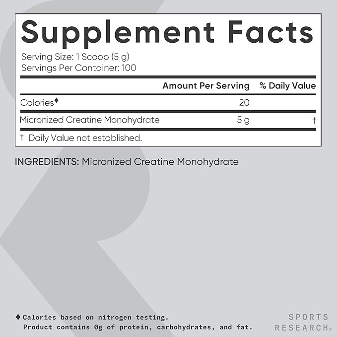 Sports Research Creatine Monohydrate - Gain Lean Muscle, Improve Performance and Strength and