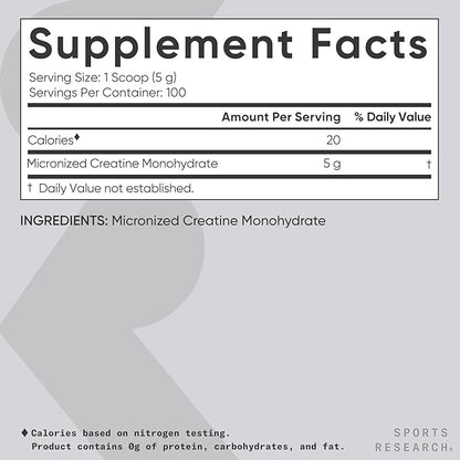 Sports Research Creatine Monohydrate - Gain Lean Muscle, Improve Performance and Strength and
