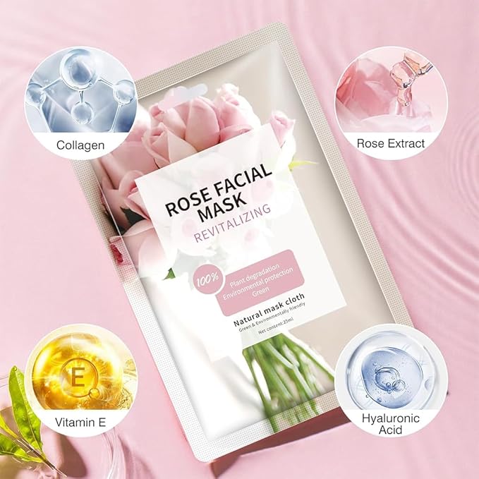 15 Sheets Face Masks Skincare, Rose Pink Hydrating Facial Masks for Women Skin Care, Deeping
