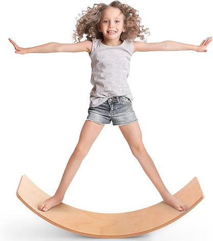 Balance Board Kids, [Natural Wood] Wobble Board for Kids Toddlers, Open Ended Montessori Waldorf