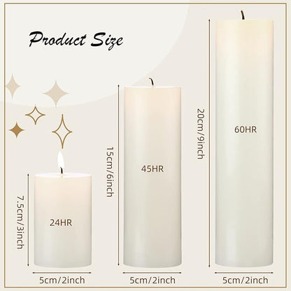 Nuogo 12 pcs Ivory Pillar Candles Dripless Unscented Candles Paraffin Wax Tall Tapers for Wedding