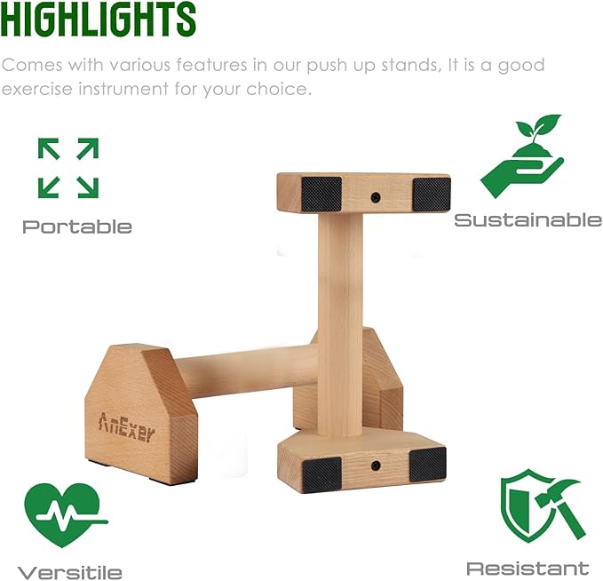 Push Up Stands, Handstand Parallettes Bars, Solid Wood Push Up Bars with Non-Slip Mat Push up
