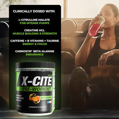 X-CITE Pre-Workout by ATHLEAN-X - Enhanced Formula with Beta-Alanine, Creatine & Caffeine for