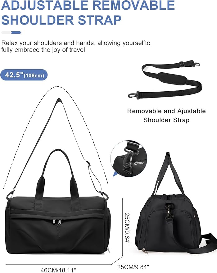 Gym Bag for Women Men with Shoe Compartment, Sport Duffel Bag, Waterproof Travel Weekender