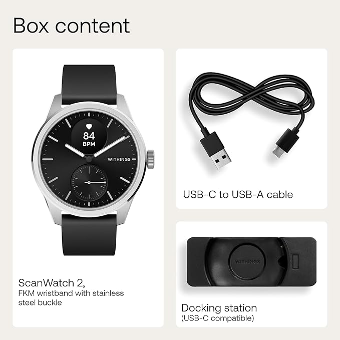 Withings ScanWatch 2 - Hybrid Smart Watch, Heart Rate Monitoring, Fitness Tracker, Cycle Tracker