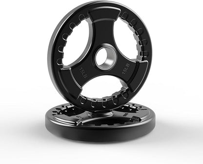 LIONSCOOL 2-Inch Rubber Olympic Grip Weight Plates for Strength Training, Weightlifting, Solid Cast