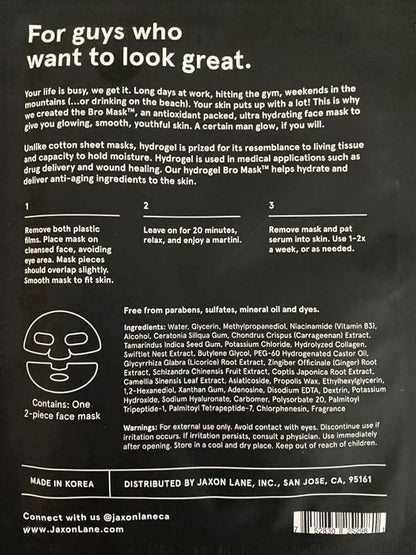 BRO MASK Korean Face Mask for Men: Premium Mens Face Mask Skin Care & Facial Anti Aging Sheet Masks