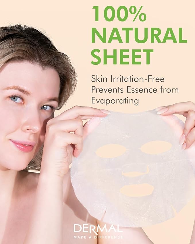 DERMAL Cucumber Collagen Essence Facial Mask Sheet 23g Pack of 10 - Soothing & Moisturizing