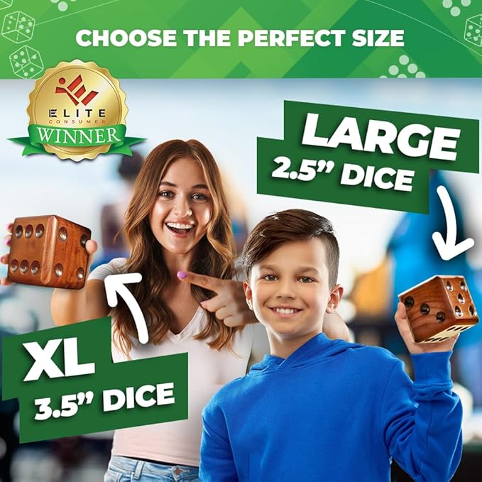 SWOOC Games - Yardzee, Farkle & 20+ Giant Dice Games (All Weather) with Wood Bucket, 5 Scorecards &