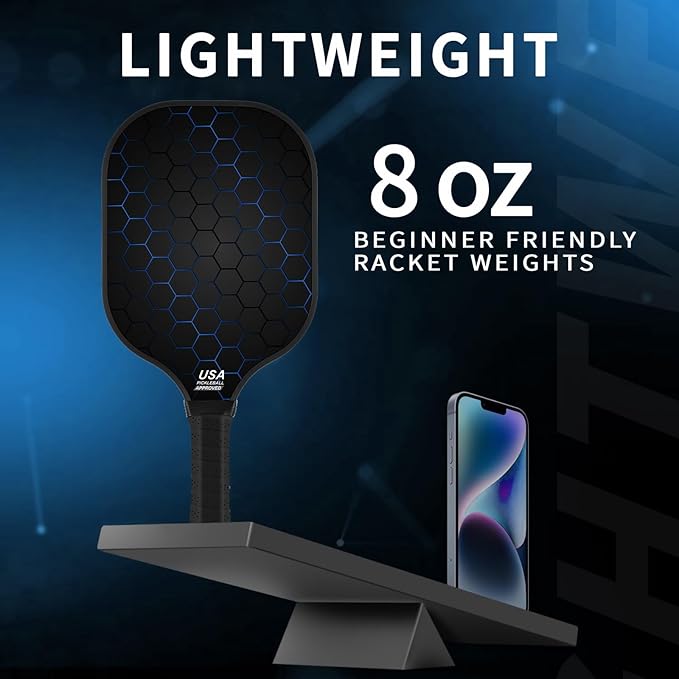 99.9% T300 Carbon Fiber Lightweight Pickleball Paddles Set of 2 Indoor Outdoor Games Equipment