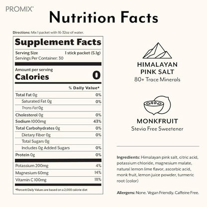ProMix Nutrition Electrolytes Powder Packets - Sugar Free, Zero Calorie, Stevia Free, Fasting
