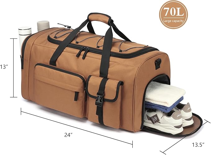 Lyweem Large Duffle Bag Backpack for Travel, 70L Heavy Duty Gym Duffel Bag with Shoes Compartment