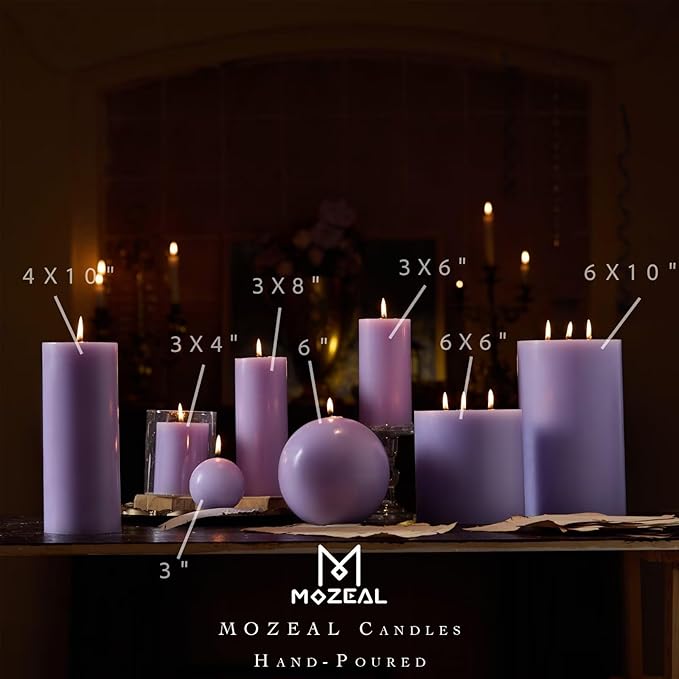 MOZEAL 3" x 6" Hand-Poured Unscented Candle,Dripless Pillar Candle Set of 3, Long Lasting