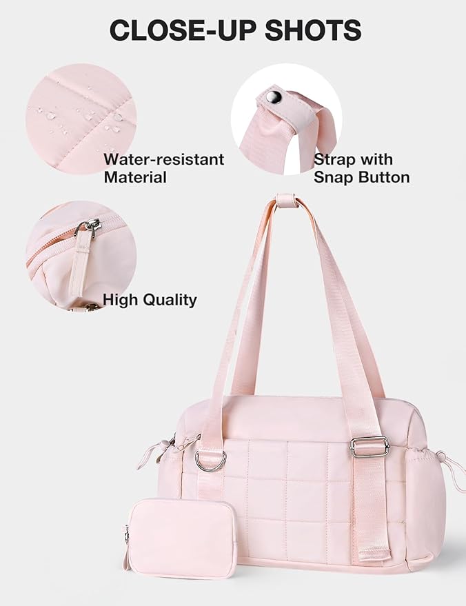 VUUDH Puffy Mini Gym Bag for Women, Carry On Multi-Pocket Water-Resistant Duffel, Lightweight