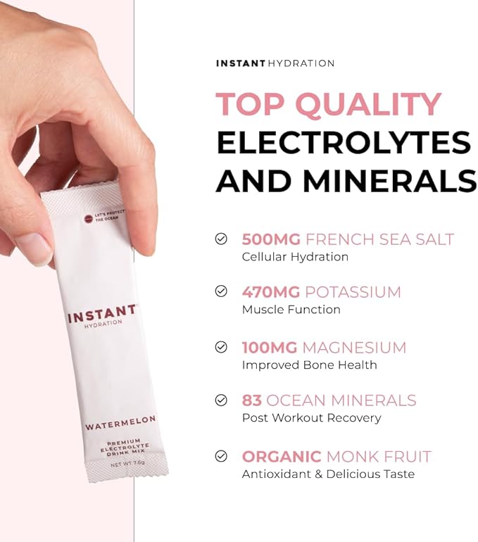 Instant Hydration Electrolytes Powder Packets - Watermelon Electrolyte Drink Mix - Zero Sugar