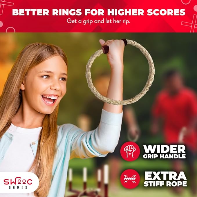 SWOOC Games - Rustic Ring Toss Game (All Weather) - Easy Setup & Extra Games Included - Ring Toss