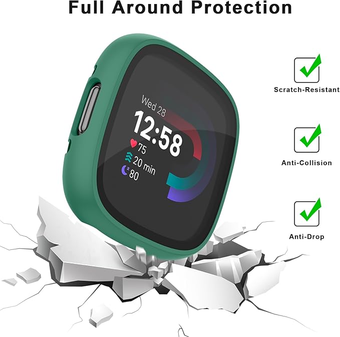Vancle Case for Fitbit Versa 4 / Fitbit Sense 2, 4-Pack Screen Protector Tempered Glass Full Around