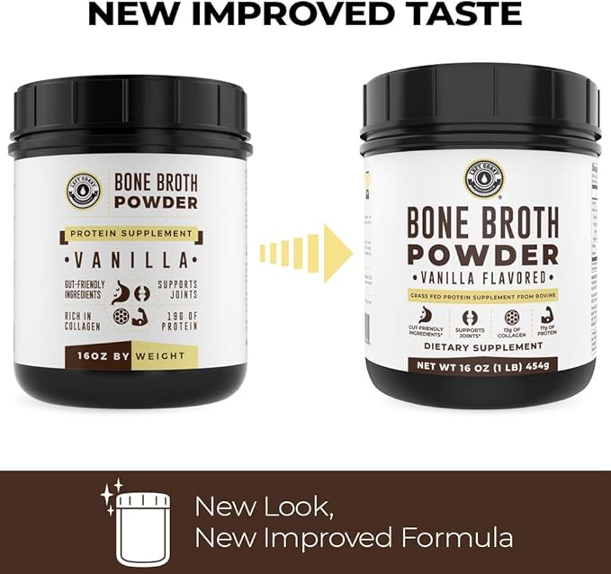 16oz Vanilla Bone Broth Protein Powder From Grass Fed Beef - Non-GMO Ingredients, Gut-Friendly, Low