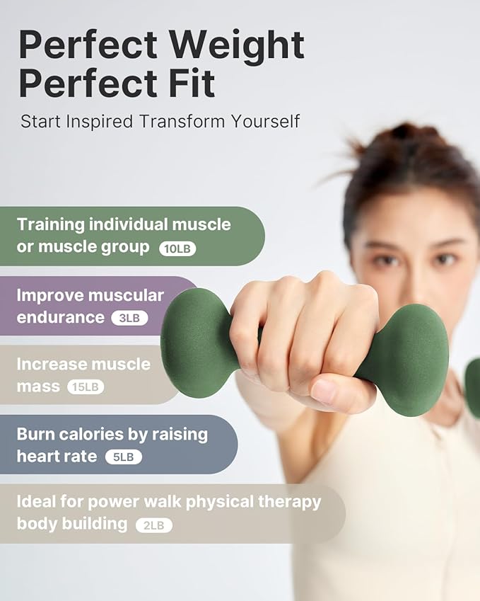YOTTOY Weights Dumbbells Set for Women,2-15 Pound Dumbbells Set of 2, Non-Slip Hand Weights for