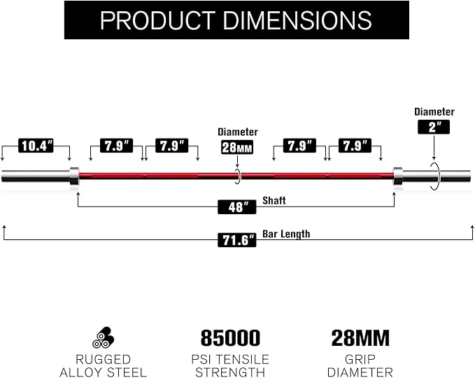 RITFIT Olympic Barbell 4ft/4.8ft/6ft - 2 Inch Weight Bar for Strength Training, Weightlifting