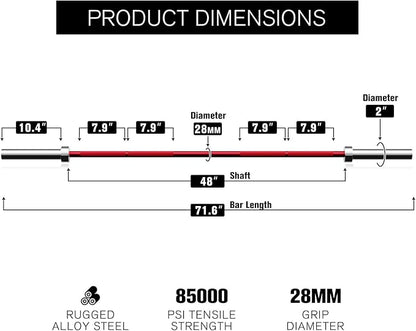 RITFIT Olympic Barbell 4ft/4.8ft/6ft - 2 Inch Weight Bar for Strength Training, Weightlifting