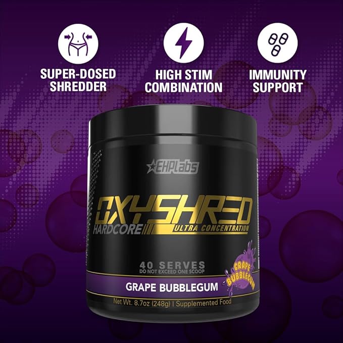 EHP Labs OxyShred Hardcore Super Dosed Pre Workout Powder - Preworkout Powder with L Glutamine &