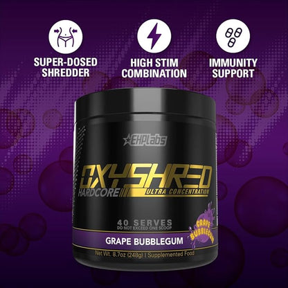 EHP Labs OxyShred Hardcore Super Dosed Pre Workout Powder - Preworkout Powder with L Glutamine &