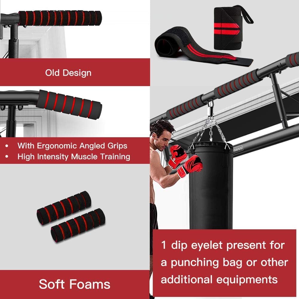 AmazeFan Pull Up Bar, Doorway Mount with Ergonomic Grip - Fitness Chin-Up Frame for Home Gym