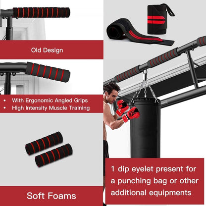 AmazeFan Pull Up Bar, Doorway Mount with Ergonomic Grip - Fitness Chin-Up Frame for Home Gym