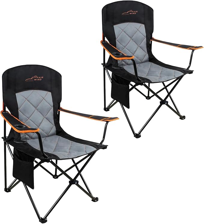 FAIR WIND 2 Pack Oversized Fully Padded Camping Chair Heavy Duty Quad Fold Arm Chair Support 350