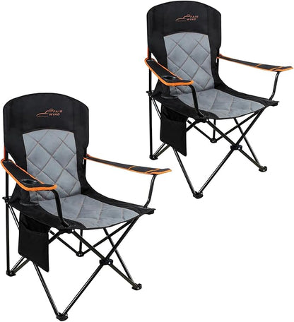 FAIR WIND 2 Pack Oversized Fully Padded Camping Chair Heavy Duty Quad Fold Arm Chair Support 350
