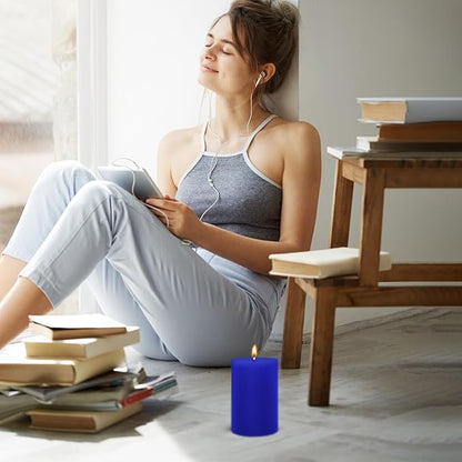 6 Packs 2.75x4 Inch Blue Colored Pillar Candles, Unscented Dripless Cylinder Wax Candles for Home