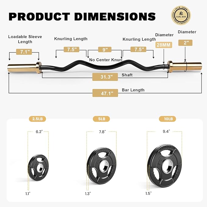 LIONSCOOL Premium 4ft/4.9ft/6ft Barbell for Strength Training and Olympic Weightlifting, 2 Inch Bar