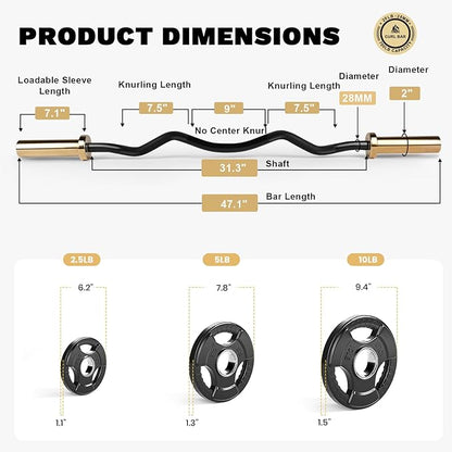LIONSCOOL Premium 4ft/4.9ft/6ft Barbell for Strength Training and Olympic Weightlifting, 2 Inch Bar