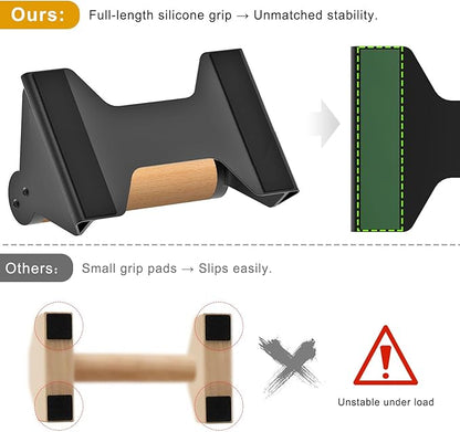 Kipika Push Up Bars, Pushup Stands, Ergonomic Wooden Handles, Anti-slip Rubber Base Pads