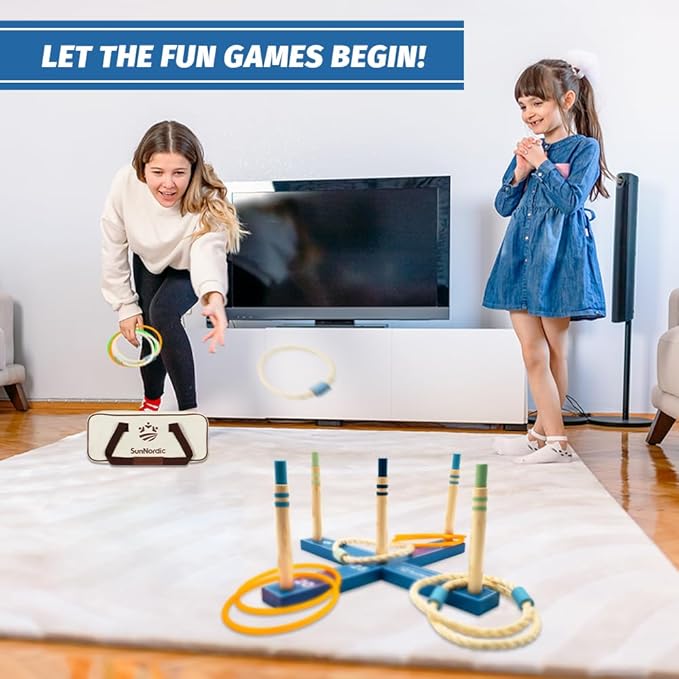 Wooden Ring Toss Game Set, Backyard Beach Camping Game with Toss Rings & Portable Carrying Bag