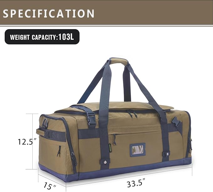 Large Duffle Bag for Travel - Men & Women, Foldable Gym Duffle Backpack, Heavy Duty Tactical