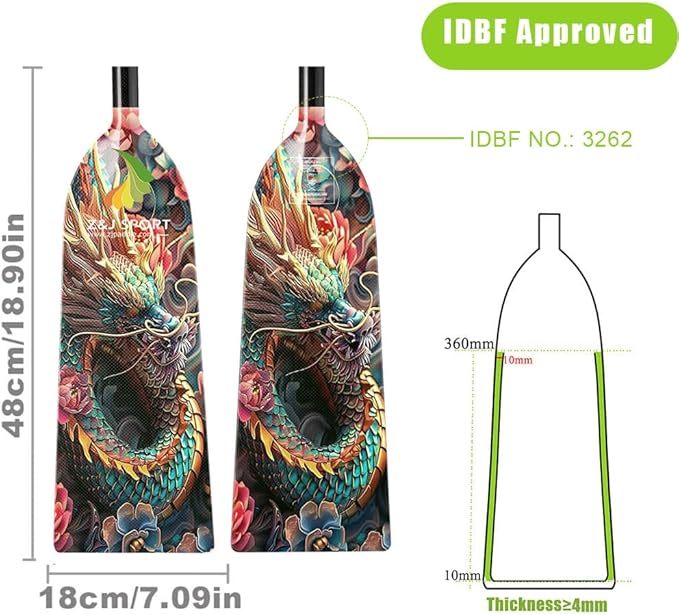 Z&J SPORT Adjustable Dragon Boat Paddle, IDBF Approved Carbon Fiber Paddle, Dragon Graphic Paddle